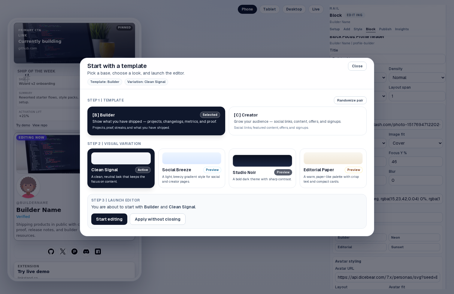 ReadmeBio canvas setup wizard